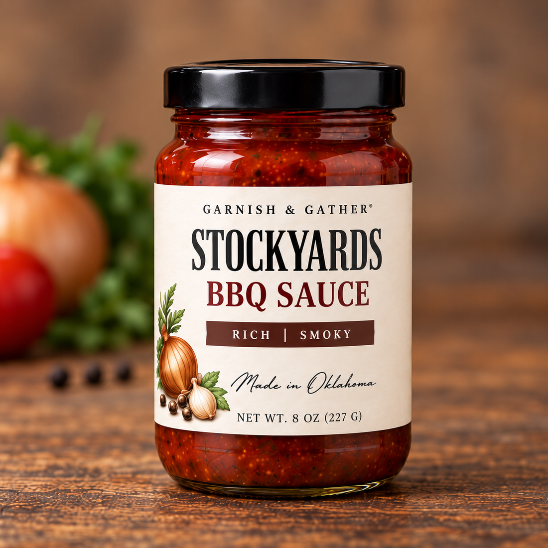 Stockyards BBQ Sauce – Rich | Smoky – 8 oz jar with the new Garnish & Gather label